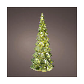 Árvore vidro verde e ouro 20 LEDs branco quente 32 cm uso interno