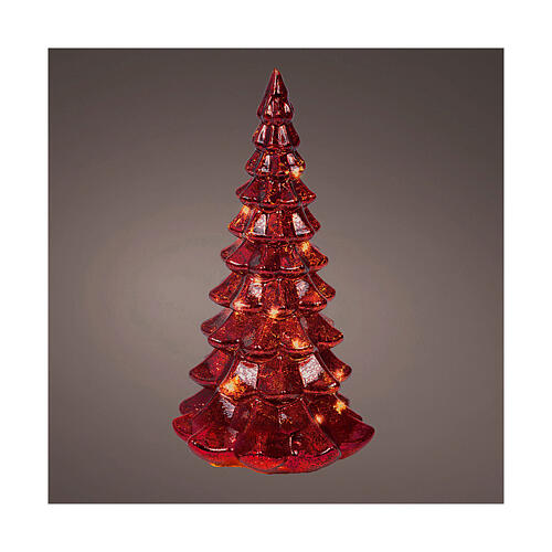 Red glass Christmas tree with 15 warm white LEDs, 8 in, indoor use 1