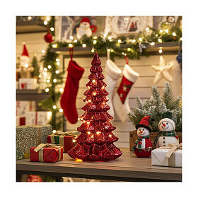 Sapin verre rouge 15 LEDs blanc chaud 20 cm intérieur