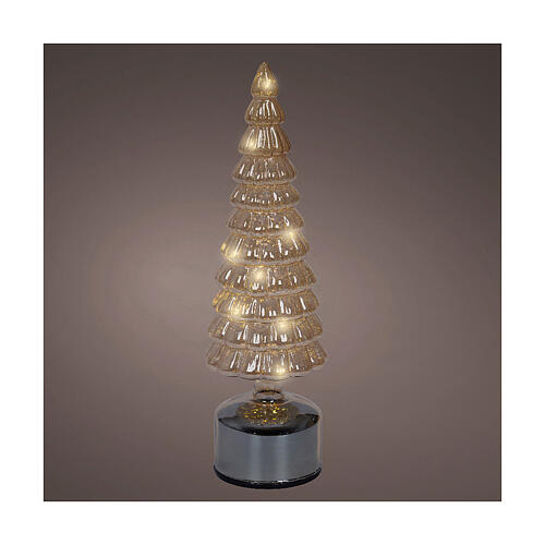 Rotating white glass tree with 15 warm white LEDs, 14 in, indoor use 1
