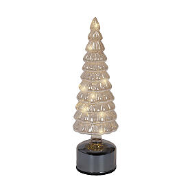 Rotating transparent glass tree 15 warm white LED 35 cm for indoor use