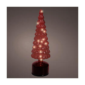 Albero rotante vetro rosso 15 LED bianco caldo 35 cm uso interno