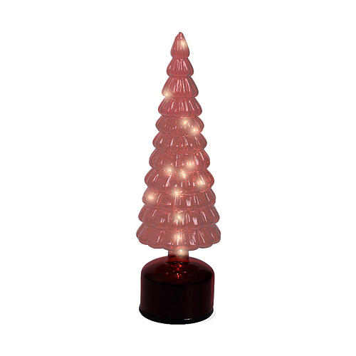 Albero rotante vetro rosso 15 LED bianco caldo 35 cm uso interno 3