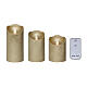 Tres velas LED cera dorada parpadeante 15x7cm blanco cálido s2