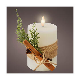 Candela LED cera bianca decorata tremolante 12x7cm bianco caldo