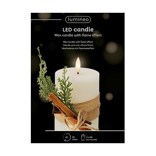 Candela LED cera bianca decorata tremolante 12x7cm bianco caldo 3