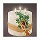 Candela tre stoppini LED cera bianca decorata tremolante 15x15cm bianco caldo s1