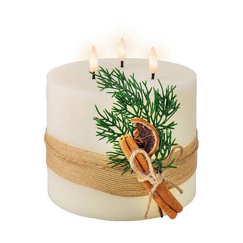 Vela três chamas LED cera branca decorada luz trêmula branca quente 15x15 cm 2