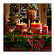 Red wax LED candle with checkered fabric bow, 5x3 in, warm white s2