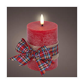 Candela LED cera rossa decorata tremolante 12x7cm bianco caldo