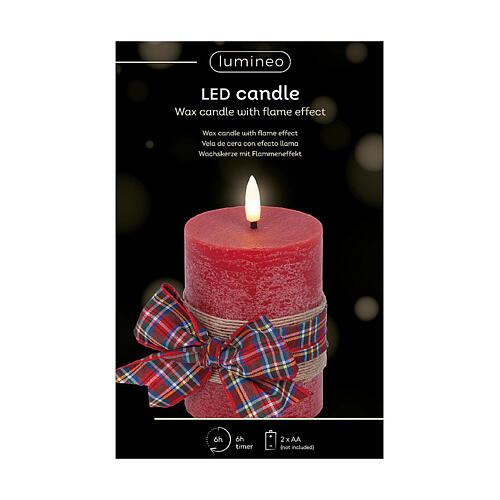 Candela LED cera rossa decorata tremolante 12x7cm bianco caldo 4