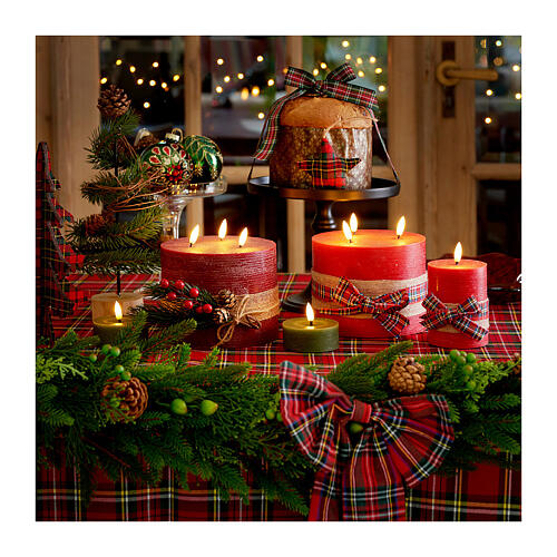 Vela LED de cera vermelha decorativa tremulante 13x7 cm branco quente 2