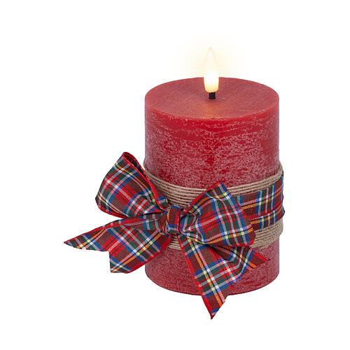 Vela LED de cera vermelha decorativa tremulante 13x7 cm branco quente 3