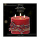 Red three wick LED candle decorated with ribbon, flickering warm white light, 6x6 in s3