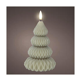 Green LED Christmas tree candle with flickering white warm light, 5x3.5 in