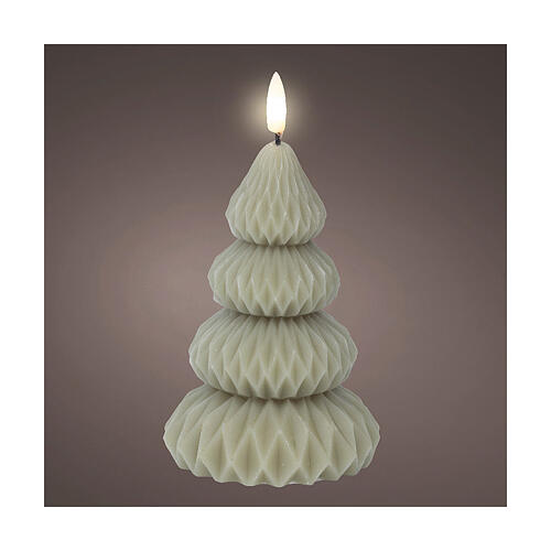 Bougie sapin de Noël LED cire verte flamme tremblante 13x9 cm blanc chaud 1