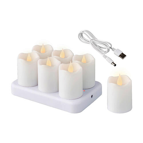 Set mit sechs wiederaufladbaren weißen LED-Votivkerzen mit warmweißes Licht 6x4 cm 3