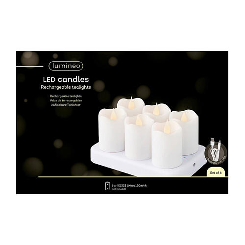 Set mit sechs wiederaufladbaren weißen LED-Votivkerzen mit warmweißes Licht 6x4 cm 4