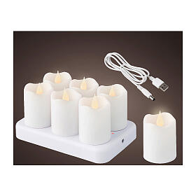 Set sei lumini LED votivi bianchi ricaricabili luce bianca calda 6x4 cm
