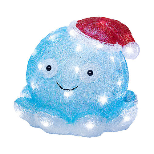 Qualle mit Weihnachtsmütze, Acrylfigur, 25 × 30 cm, 40 LEDs, kaltweiß, innen/außen 4
