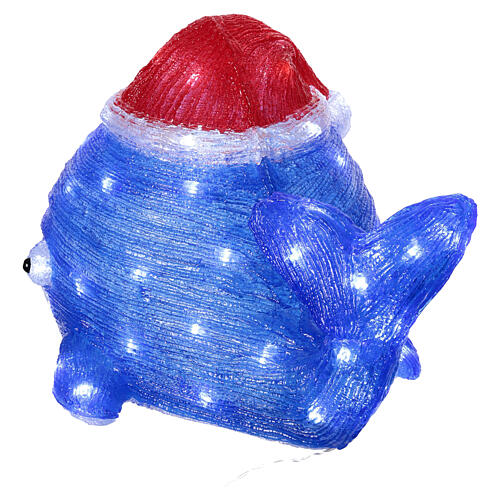 Wal mit Weihnachtsmütze, Acrylfigur, 30 × 45 cm, 60 LEDs, kaltweiß, innen/außen 6