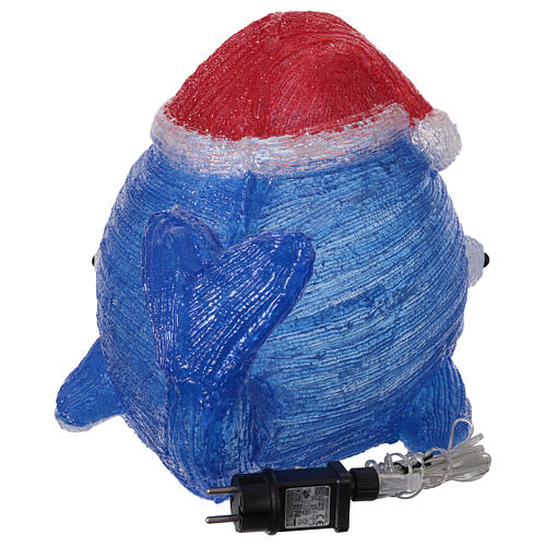 Wal mit Weihnachtsmütze, Acrylfigur, 30 × 45 cm, 60 LEDs, kaltweiß, innen/außen 7