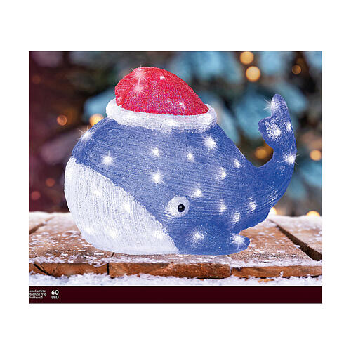 LED Whale with Christmas Hat Cold White Light 30x45 cm 2