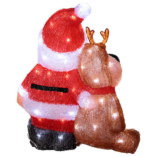 Weihnachtsmann mit Rentier, Acrylfigur, 39 × 34 cm, 80 LEDs, kaltweiß, innen/außen 6