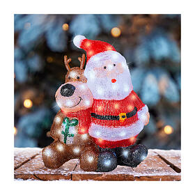 Father Christmas and reindeer, cold white LEDs, acrylic, 15x14 in