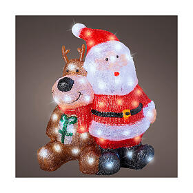 Babbo Natale e renna LED bianco freddo acrilico 40x35 cm