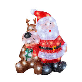 Babbo Natale e renna LED bianco freddo acrilico 40x35 cm
