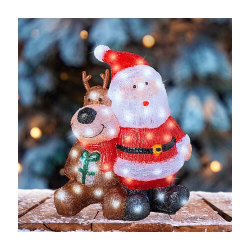 Babbo Natale e renna LED bianco freddo acrilico 40x35 cm 3