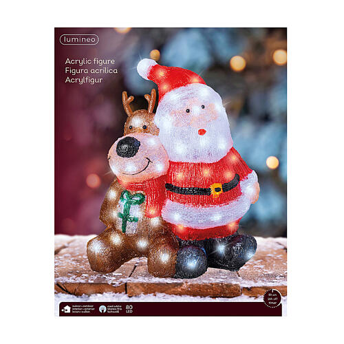 Babbo Natale e renna LED bianco freddo acrilico 40x35 cm 4