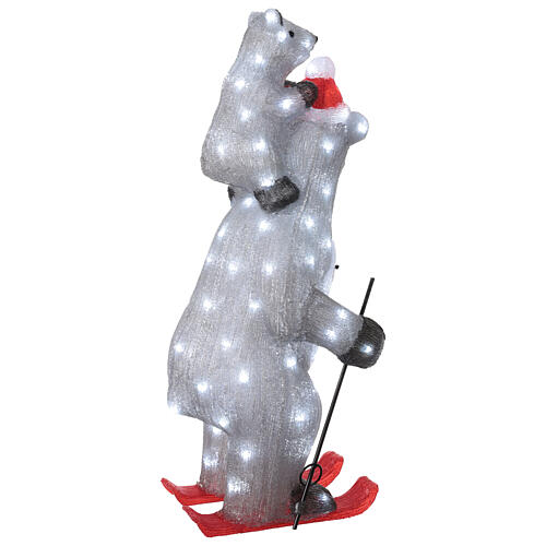 Oso polar con osito en esquís acrílico LED luz blanca fría 70x30 cm 7
