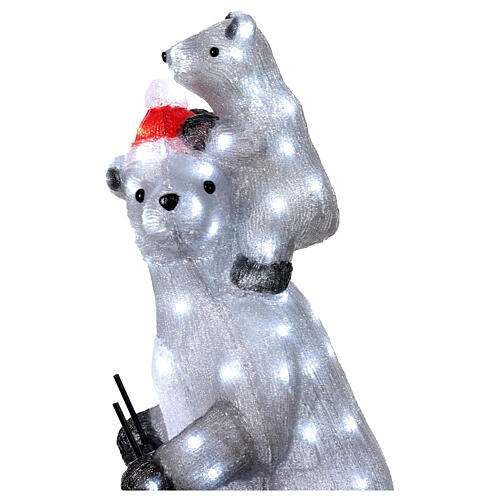 Orso polare con orsetto su sci acrilico LED luce bianca fredda 70x30 cm 4
