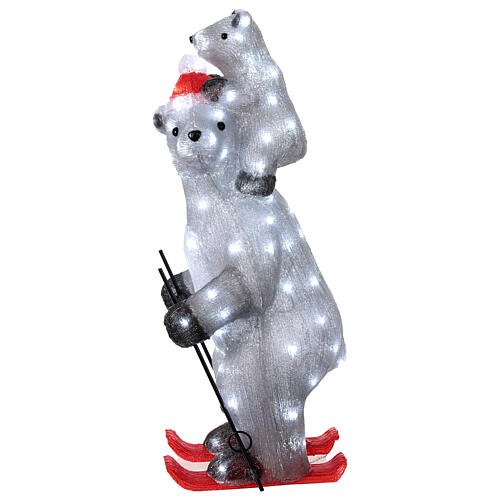 Orso polare con orsetto su sci acrilico LED luce bianca fredda 70x30 cm 5