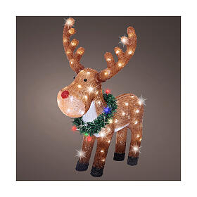 Renna con ghirlanda LED in acrilico luce bianca fredda 60x45 cm