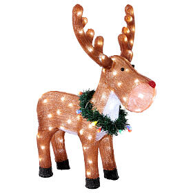 Renna con ghirlanda LED in acrilico luce bianca fredda 60x45 cm