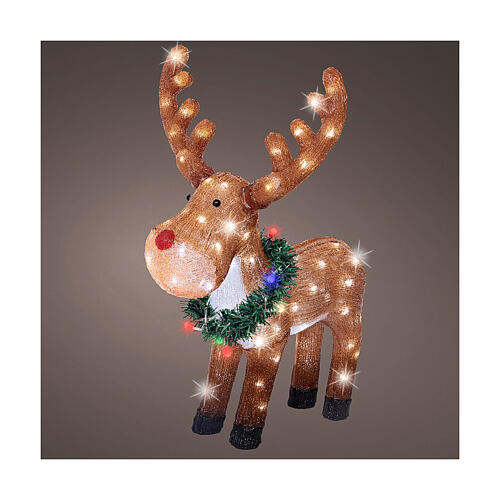 Rena com coroa de Natal em acrílico luz LED branca fria 60x45 cm 1