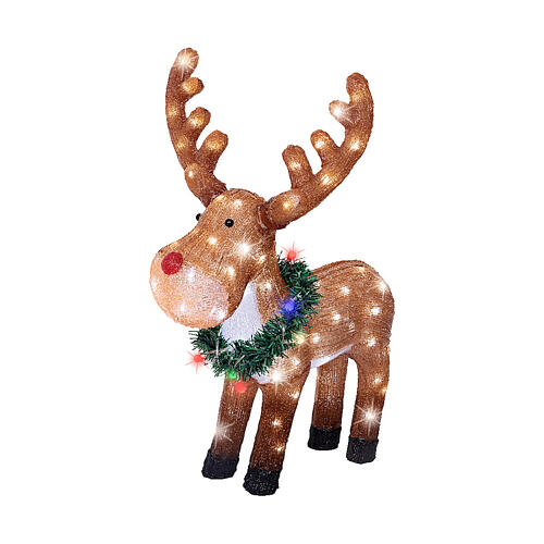 Rena com coroa de Natal em acrílico luz LED branca fria 60x45 cm 5