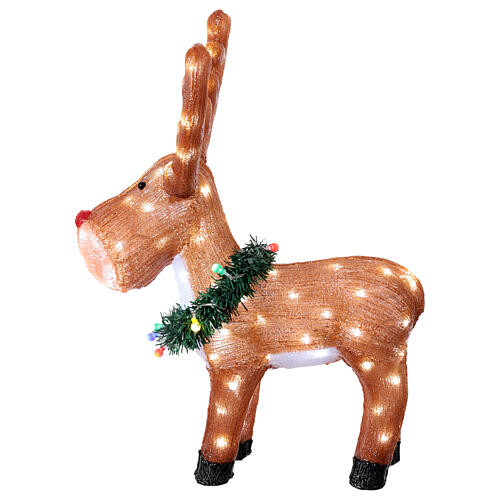 Rena com coroa de Natal em acrílico luz LED branca fria 60x45 cm 6