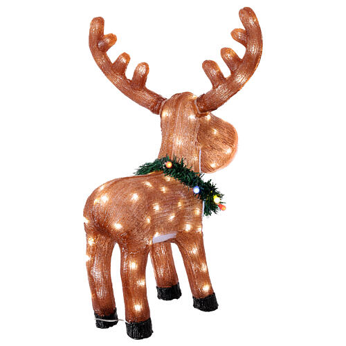 Rena com coroa de Natal em acrílico luz LED branca fria 60x45 cm 7