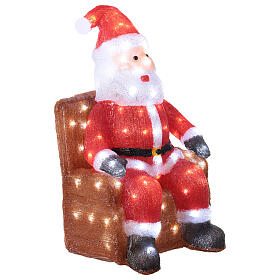 Père Noël sur fauteuil LED acrylique lumière blanche froide 60x35 cm