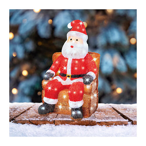 Père Noël sur fauteuil LED acrylique lumière blanche froide 60x35 cm 3