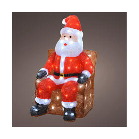 Babbo Natale su poltrona LED acrilico luce bianca fredda 60x35 cm
