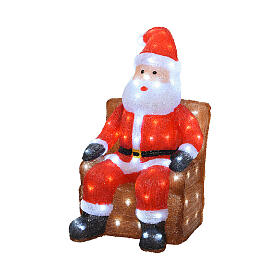 Babbo Natale su poltrona LED acrilico luce bianca fredda 60x35 cm