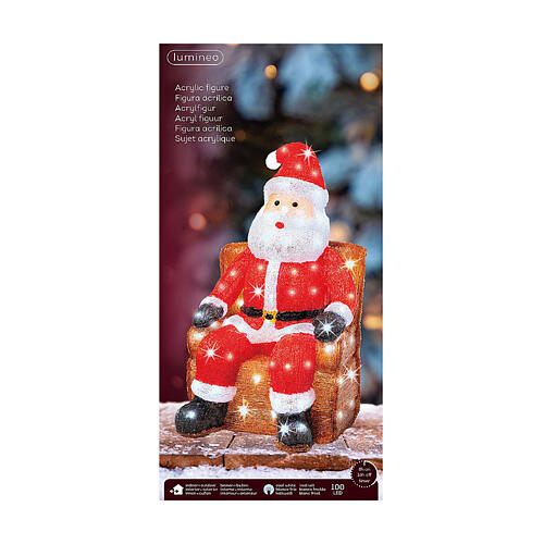 Święty Mikołaj na fotelu LED białe zimne - figura świetlna z akrylu, 60x35 cm 8