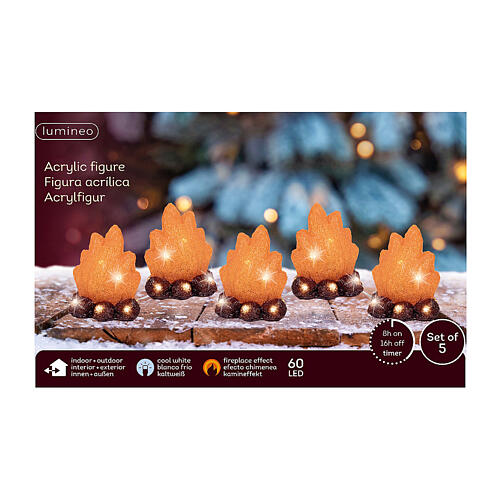 Set 5 fuegos LED efecto chimenea acrílico ext/int 15x10 cm 3