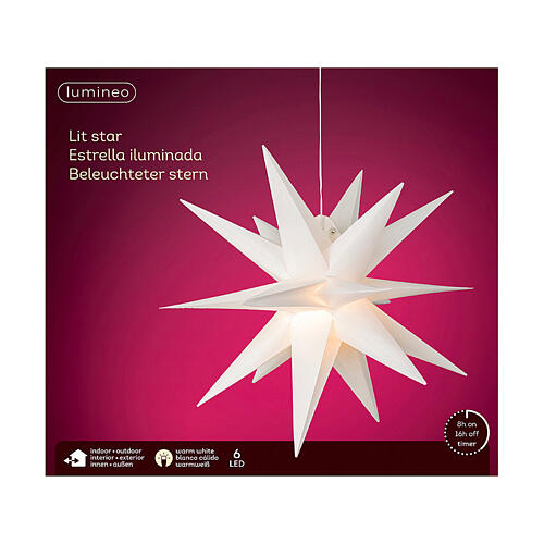 Estrela luminosa LED PVC luz branca quente fixa 40 cm 3