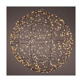 Indoor/outdoor metal sphere with 400 golden steady micro LED lights, 11 in